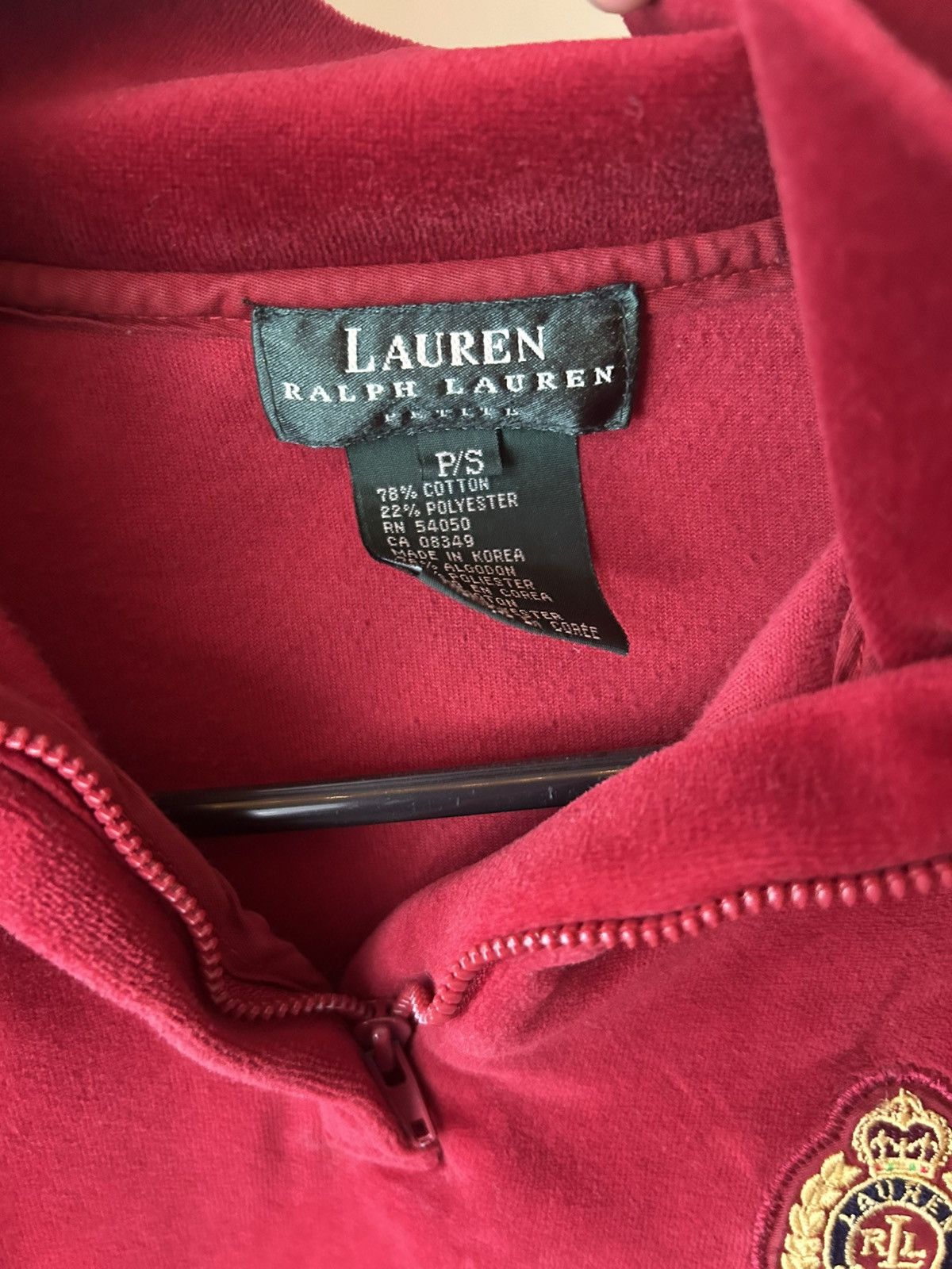 Lauren Ralph Lauren Vintage Lauren Ralph Lauren Red Velour QuarterZip Crest Logo Size S / US 4 / IT 40 - 3 Thumbnail