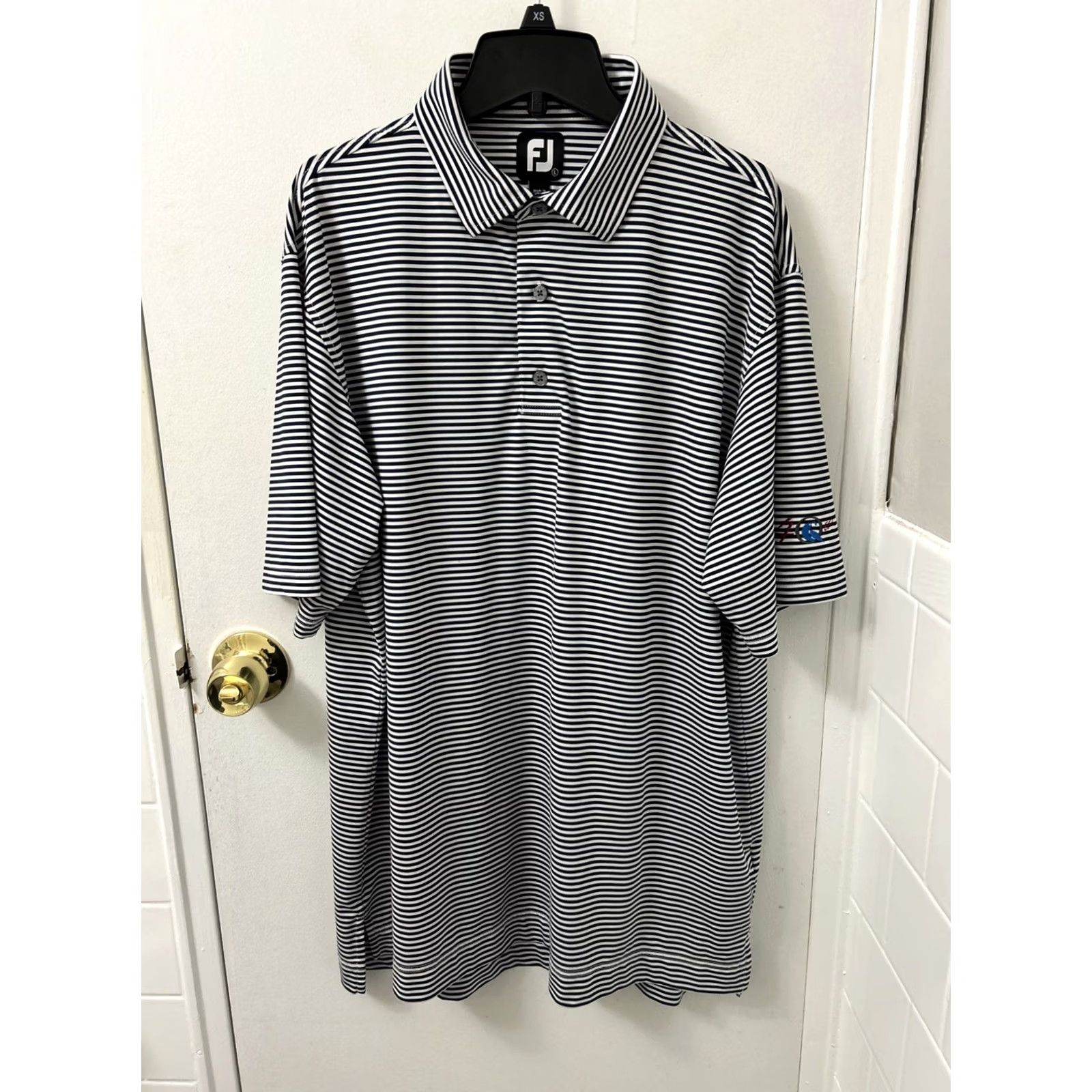 Footjoy FootJoy Polo Shirt Mens L White Blue Striped Golf Performance Short Sleeve Shirt Geometry Logo Size US L / EU 52-54 / 3 - 2 Thumbnail