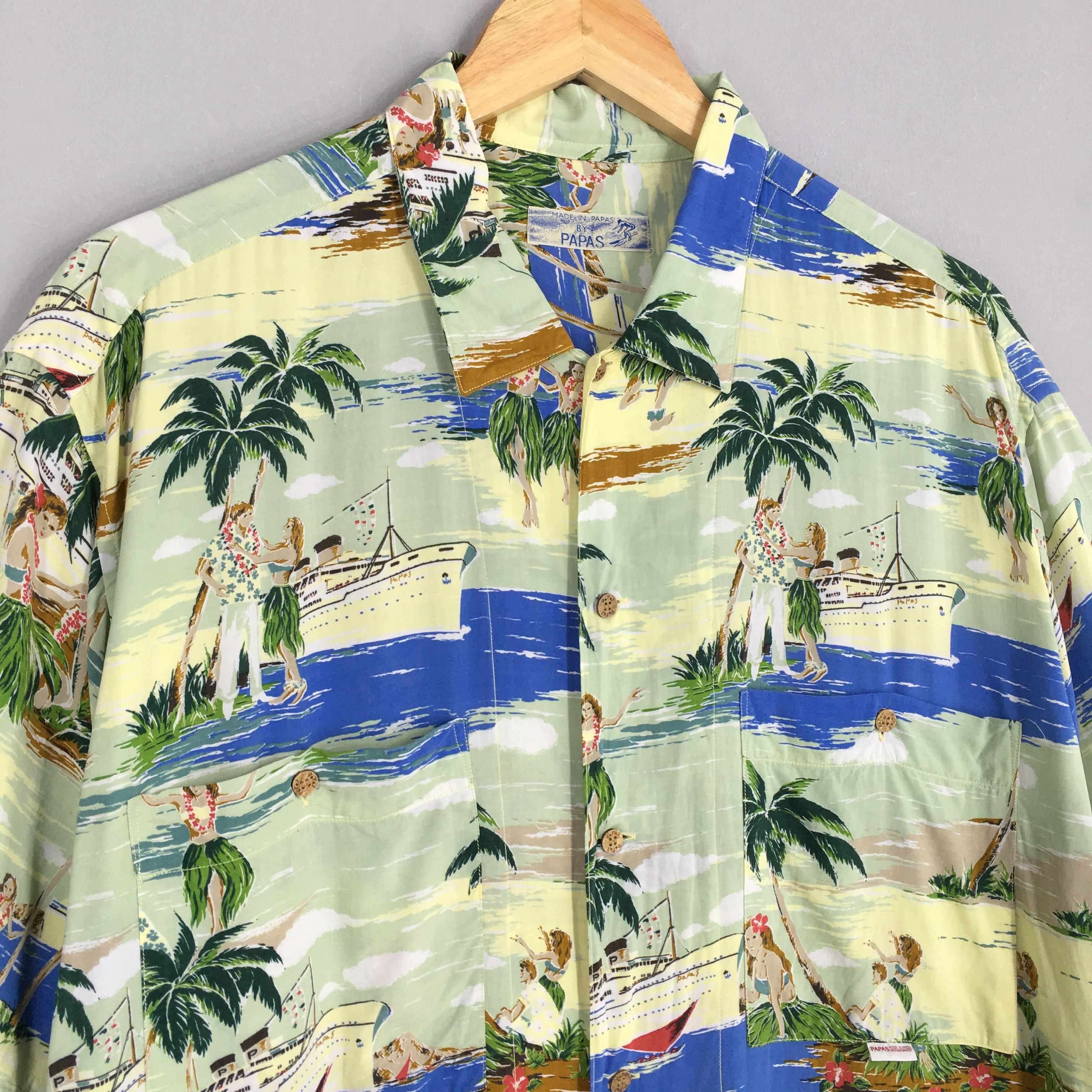 Other Vintage 1980s Hawaiian Papas Big Ship Tropical Shirt Large Size US L / EU 52-54 / 3 - 3 Thumbnail