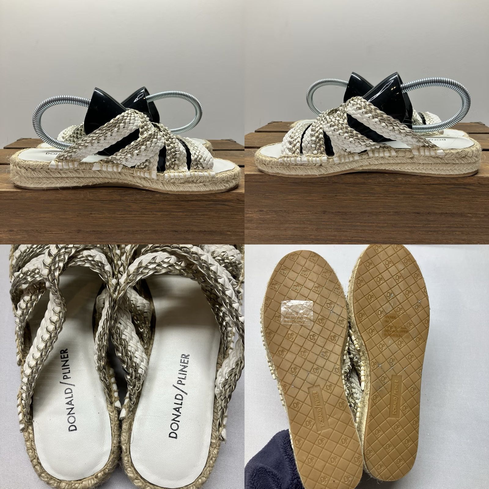 Donald Pliner Donald Pliner Espadrille Womens White Rhonda Sandal Metallic Woven Gold Leather Size Size US 6 / IT 36 - 8 Thumbnail