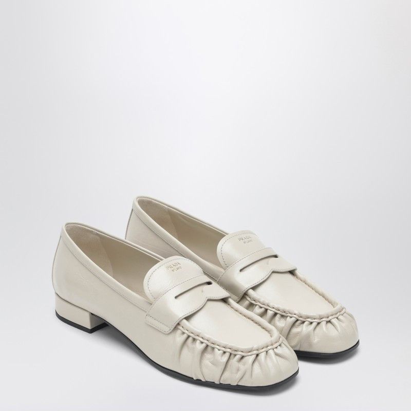Prada Prada Ivory Ruched Loafer With Logo Size US 9 / IT 39 - 1 Thumbnail