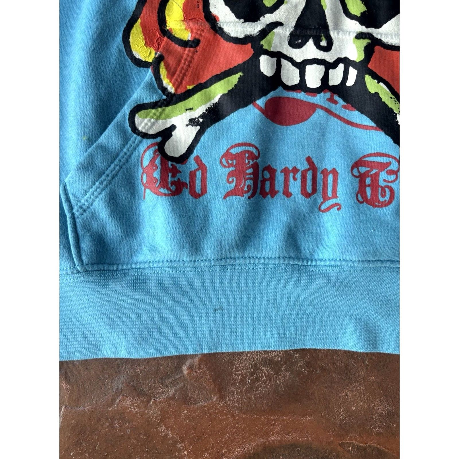 Ed Hardy Y2K Ed Hardy Flame Skull Tattoo Hoodie Sweatshirt Small Mens Blue Smooth Graphic Print Hooded Pullover Crew Neck Skull Pattern Size US S / EU 44-46 / 1 - 4 Thumbnail
