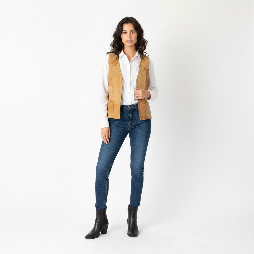 Vintage Vintage Women M Vest Patchwork Leather Suede 1094 Size M / US 6-8 / IT 42-44 - 1 Thumbnail