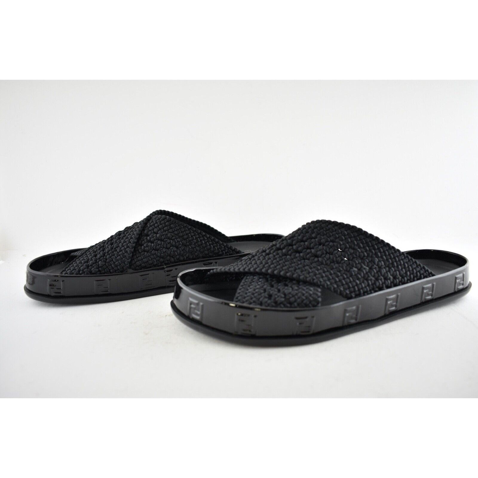 Fendi Fendi Black Criss Cross Woven Logo Mule Slide Slip On Flat Size US 6.5 / IT 36.5 - 10 Thumbnail