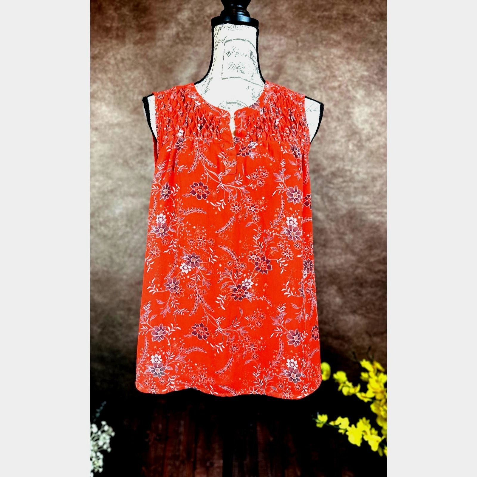 Other Danielle Rainn Pleated Collar Floral Blouse Red/Orange M Size M / US 6-8 / IT 42-44 - 2 Thumbnail