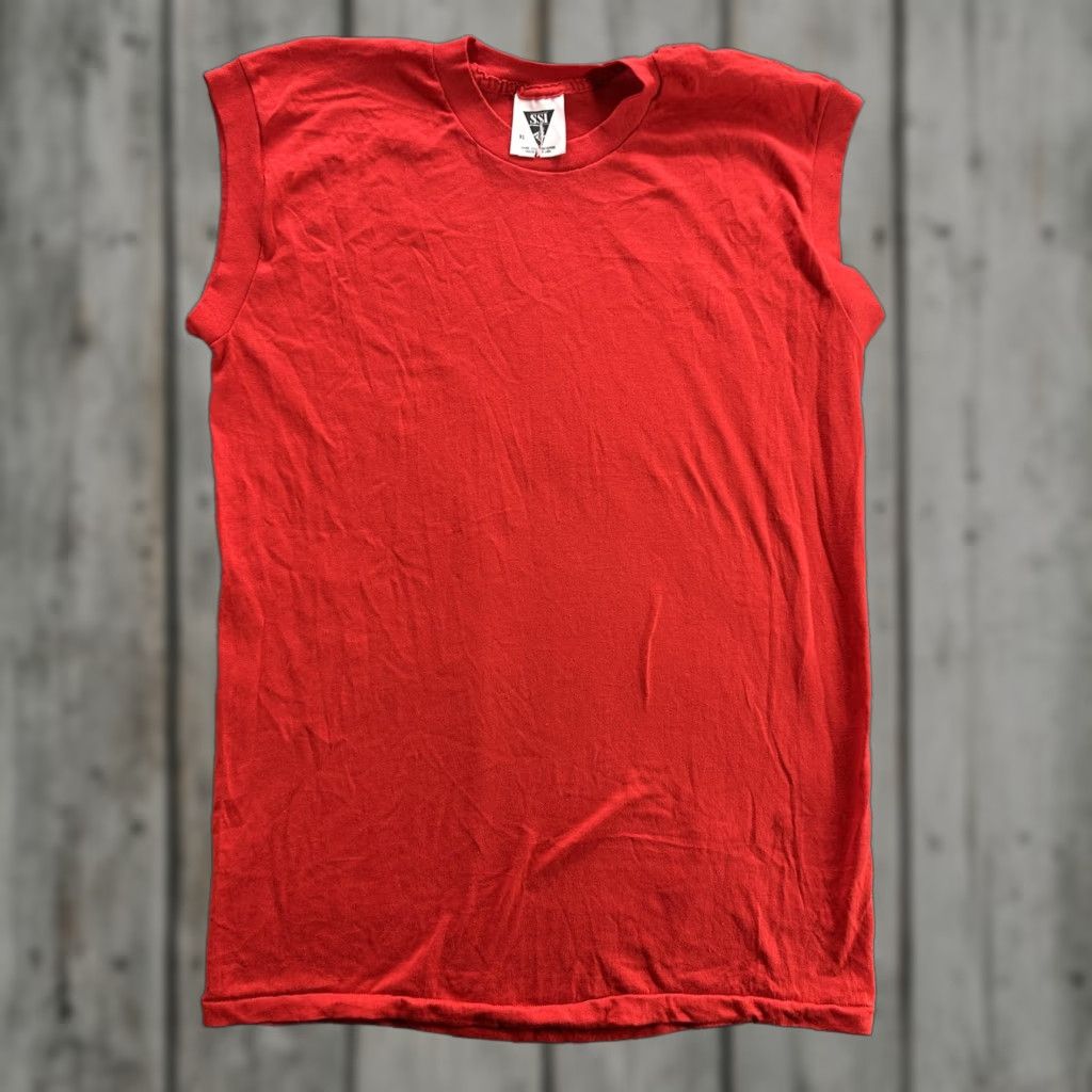 Vintage VINTAGE SSI Shirt Mens XL Red Sleeveless Cutoff Muscle Tee Made in USA Size US XL / EU 56 / 4 - 1 Thumbnail