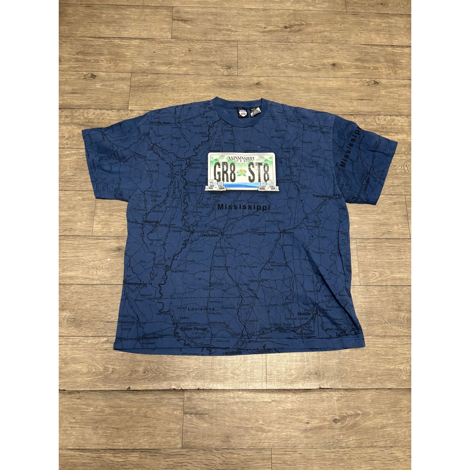 Vintage Vintage Mississppi State Map Blue Tee Sz 2XL Size US XXL / EU 58 / 5 - 1 Thumbnail