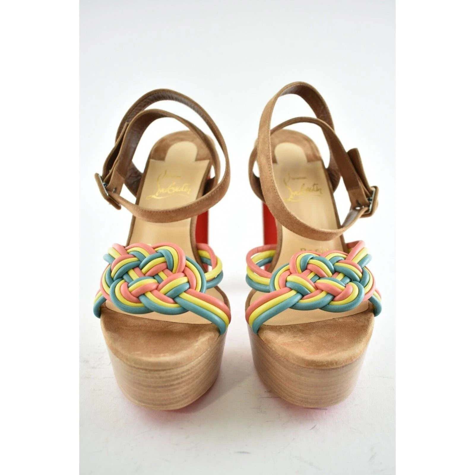 Christian Louboutin Ella 130 Brown Red Ankle Strap Platform Sandal Heel Pump 36 Size US 6 / IT 36 - 6 Thumbnail
