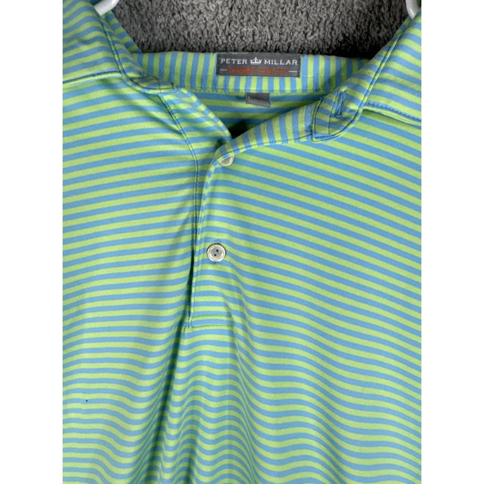 Peter Millar Peter Millar Polo Shirt Mens 2XL Green Blue Stripe Golf Performance Short Sleeve Size US XXL / EU 58 / 5 - 6 Thumbnail