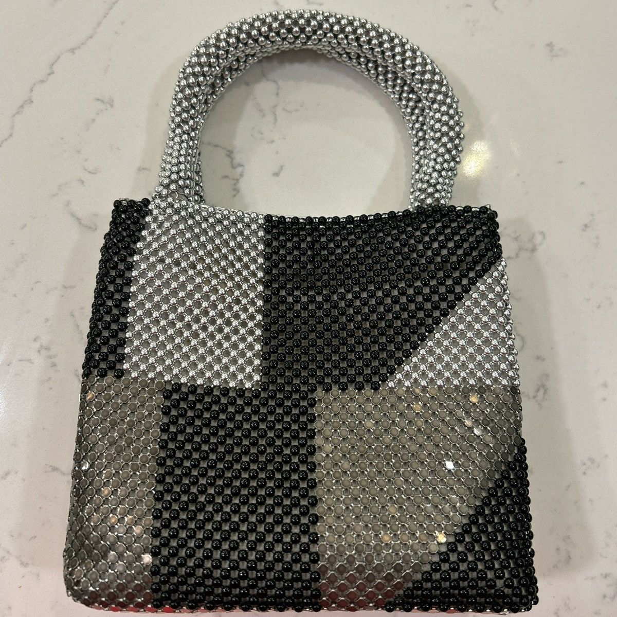 Vintage Silver Mesh Beaded Evening Wear Purse, Women's