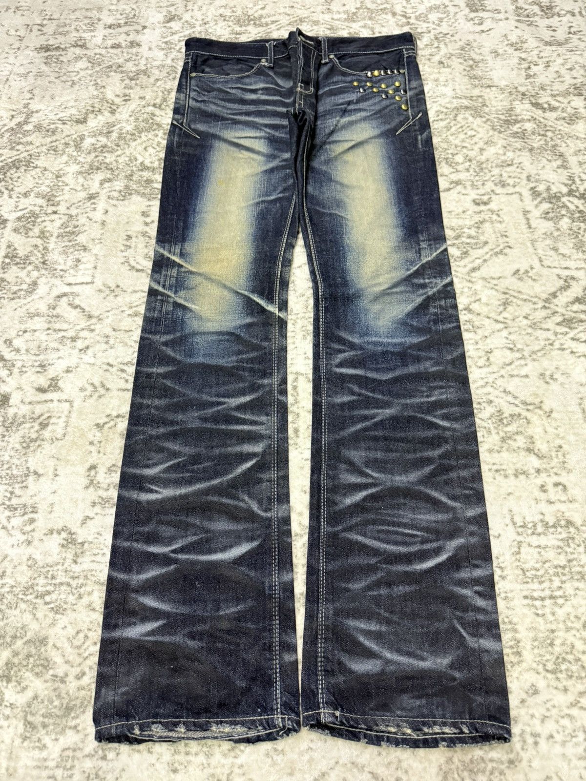 GOSTAR DE FUGA Fuga Smoke Shadow Wash Claw Mark Studded Jeans Size US 32 / EU 48 - 1 Thumbnail