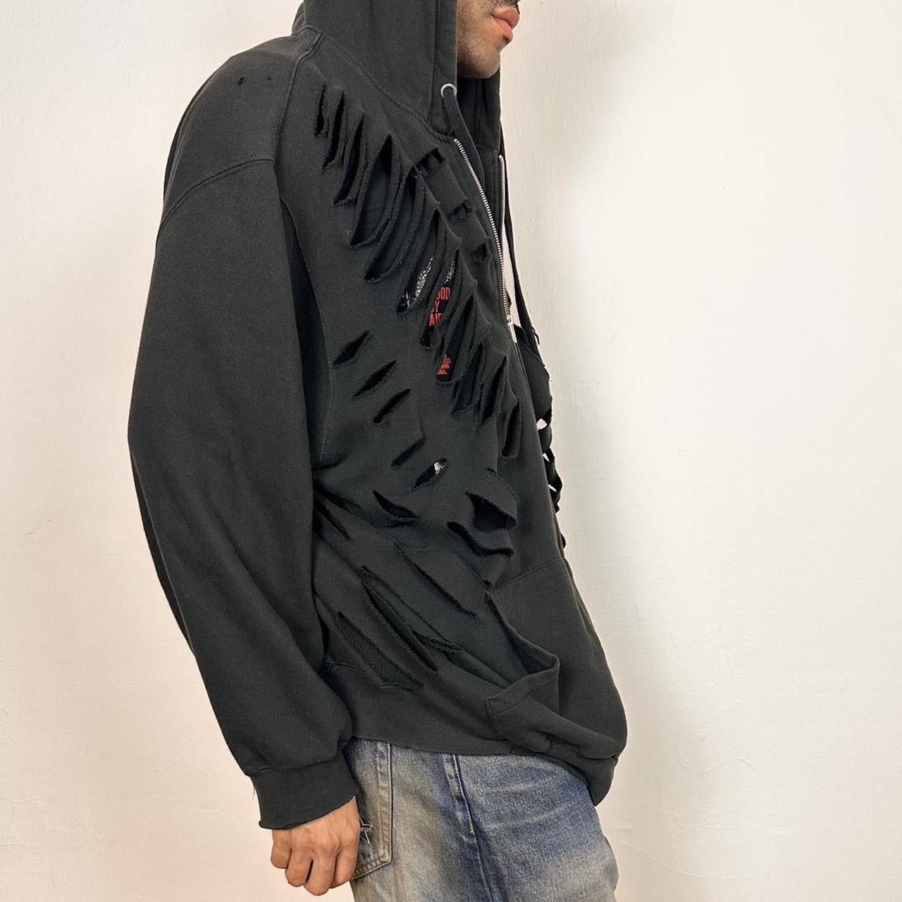 Vintage ASTROBOI* Black Grunge Cut Out Zip Up Hoodie - 4XL BIG Size US XXL / EU 58 / 5 - 2 Thumbnail