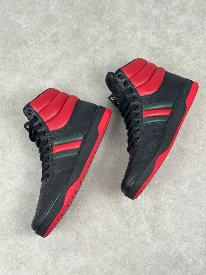 Gucci Gucci Black Red Leather High-Top Sneakers Size US 9 / IT 39 - 6 Thumbnail