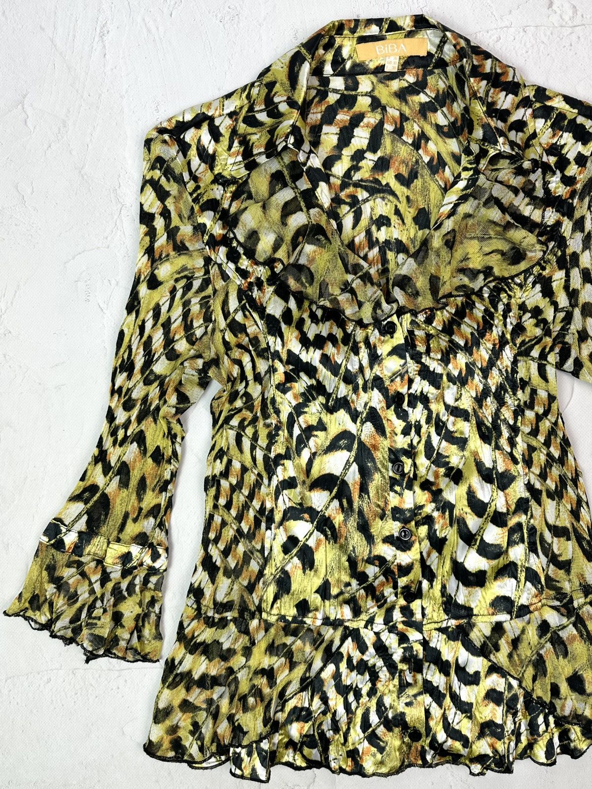 Beauty Beast × If Six Was Nine × Vintage Vintage Leopard Mesh Yellow Blouse Size M / US 6-8 / IT 42-44 - 4 Thumbnail