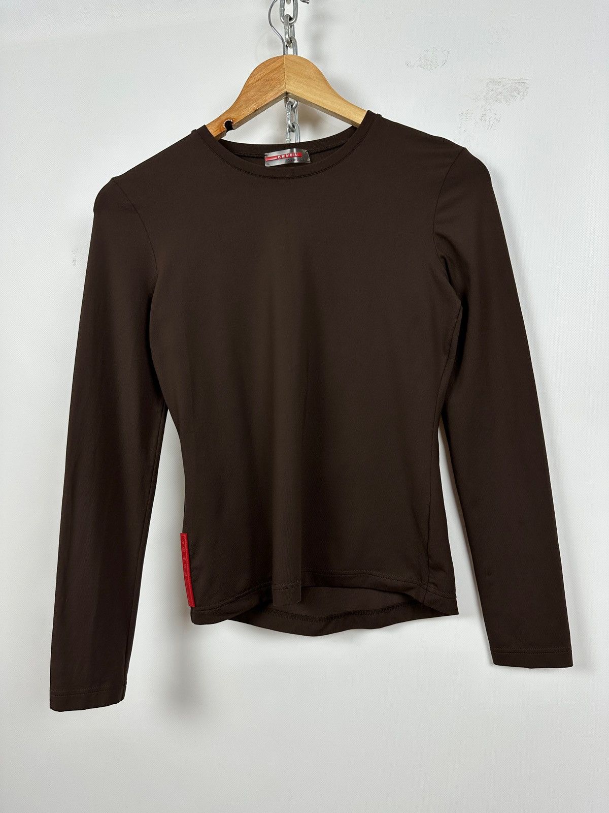 Prada × Vintage Prada Sport Red Tab Zip Pocket Brown Nylon Long