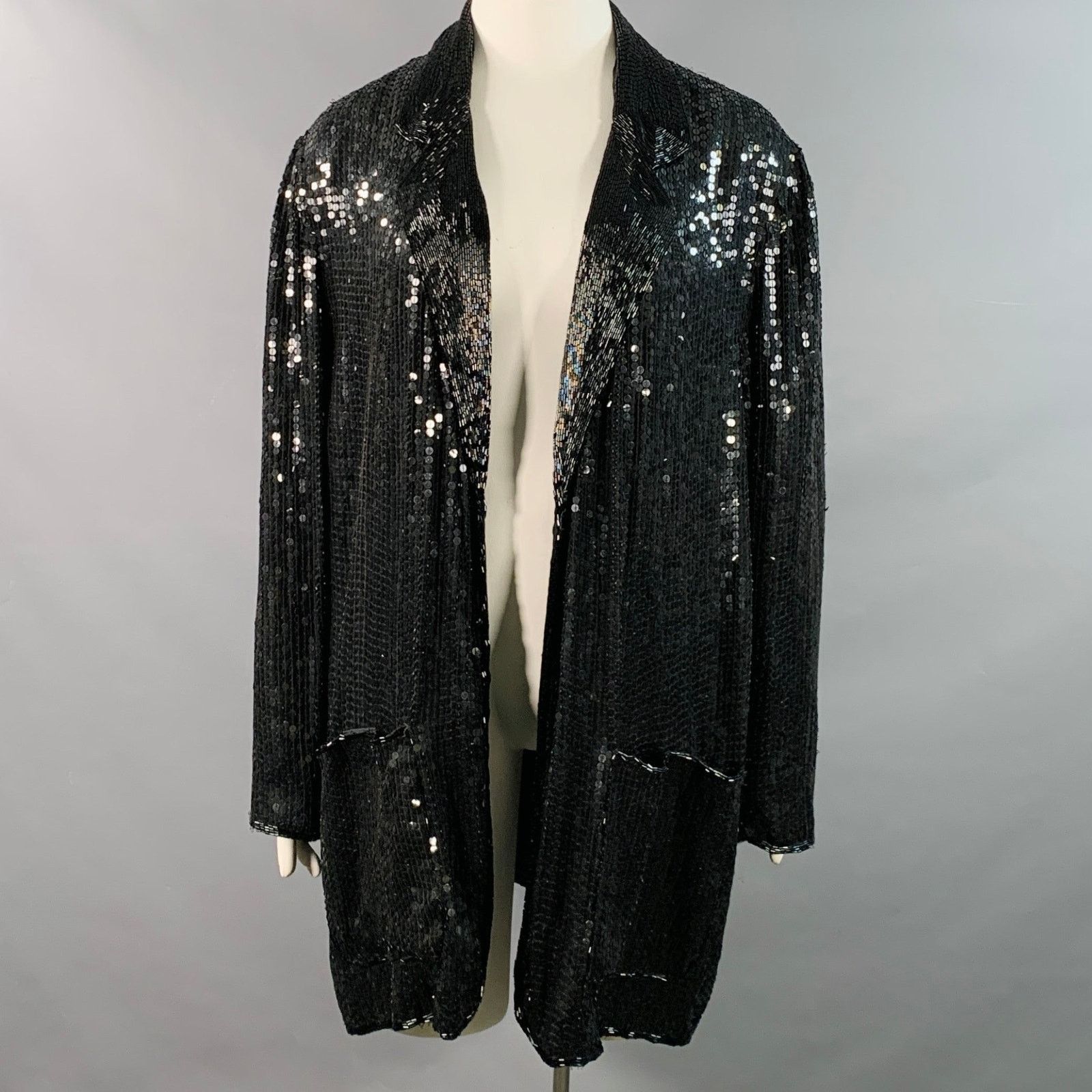Other XL Black Silk Beaded Sequined Open Front Jacket Blazer Size XL / US 12-14 / IT 48-50 - 1 Thumbnail