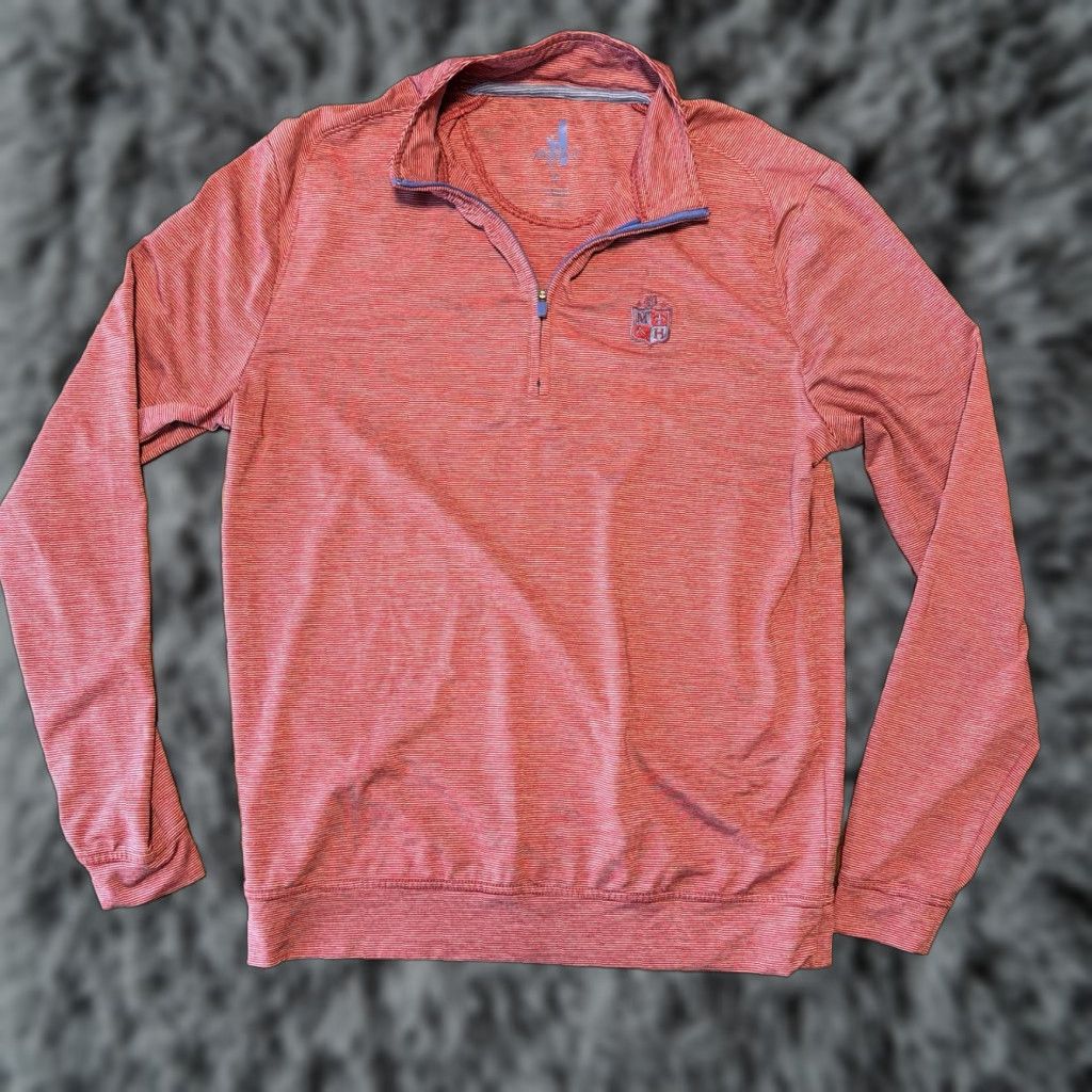 johnnie-O johnnie-O Mens Small Golf Polo Striped Montour Heights Country Club Performance Regular 1/4 Zip Logo Embroidered Red Mens Polo Country Club Golf Size US S / EU 44-46 / 1 - 1 Thumbnail