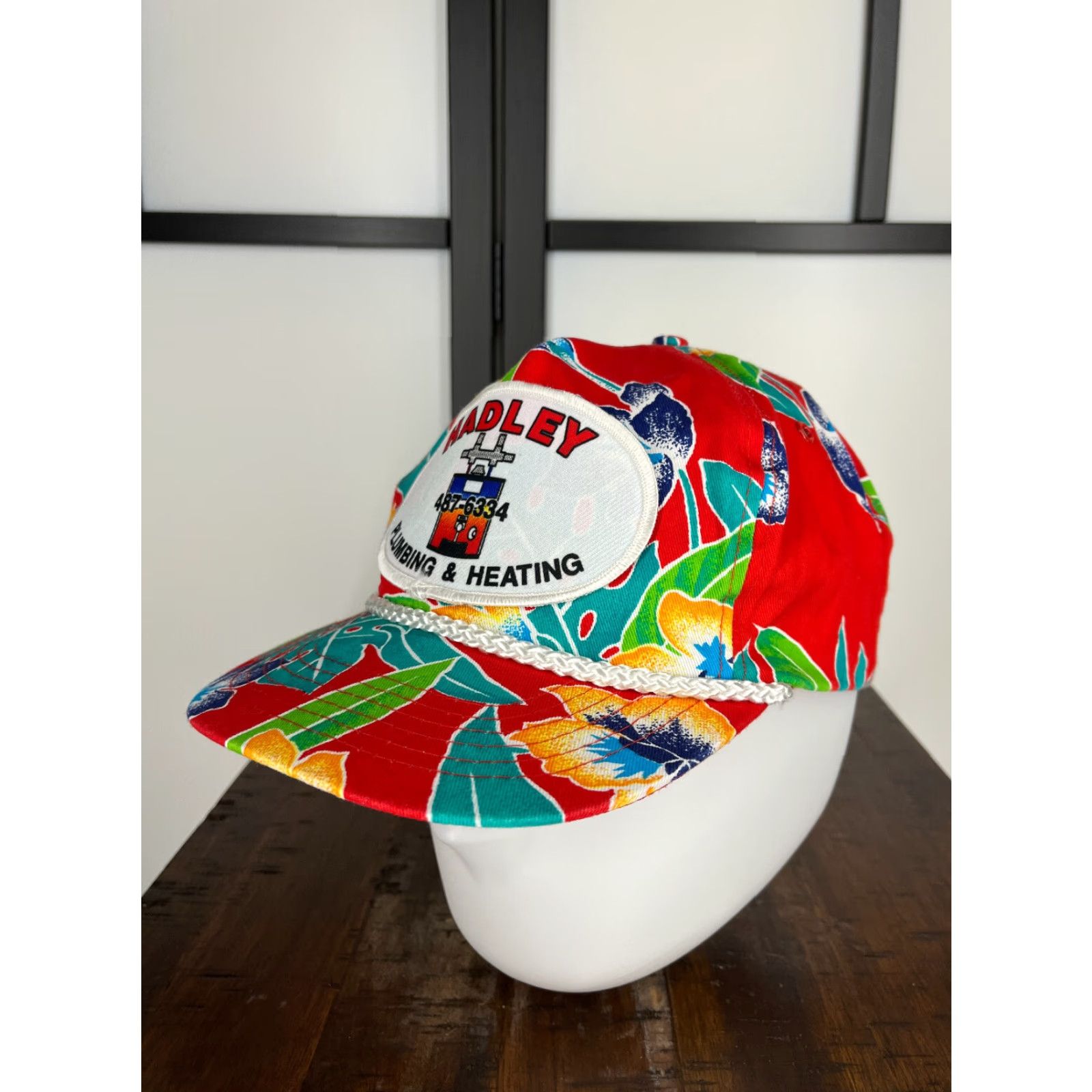 Vintage San Sun Hat Cap - Red Floral Twill Snapback Adult One Size - Men's Casual Baseball Cap - 90s Plumbing & Heating Theme Size ONE SIZE - 4 Thumbnail