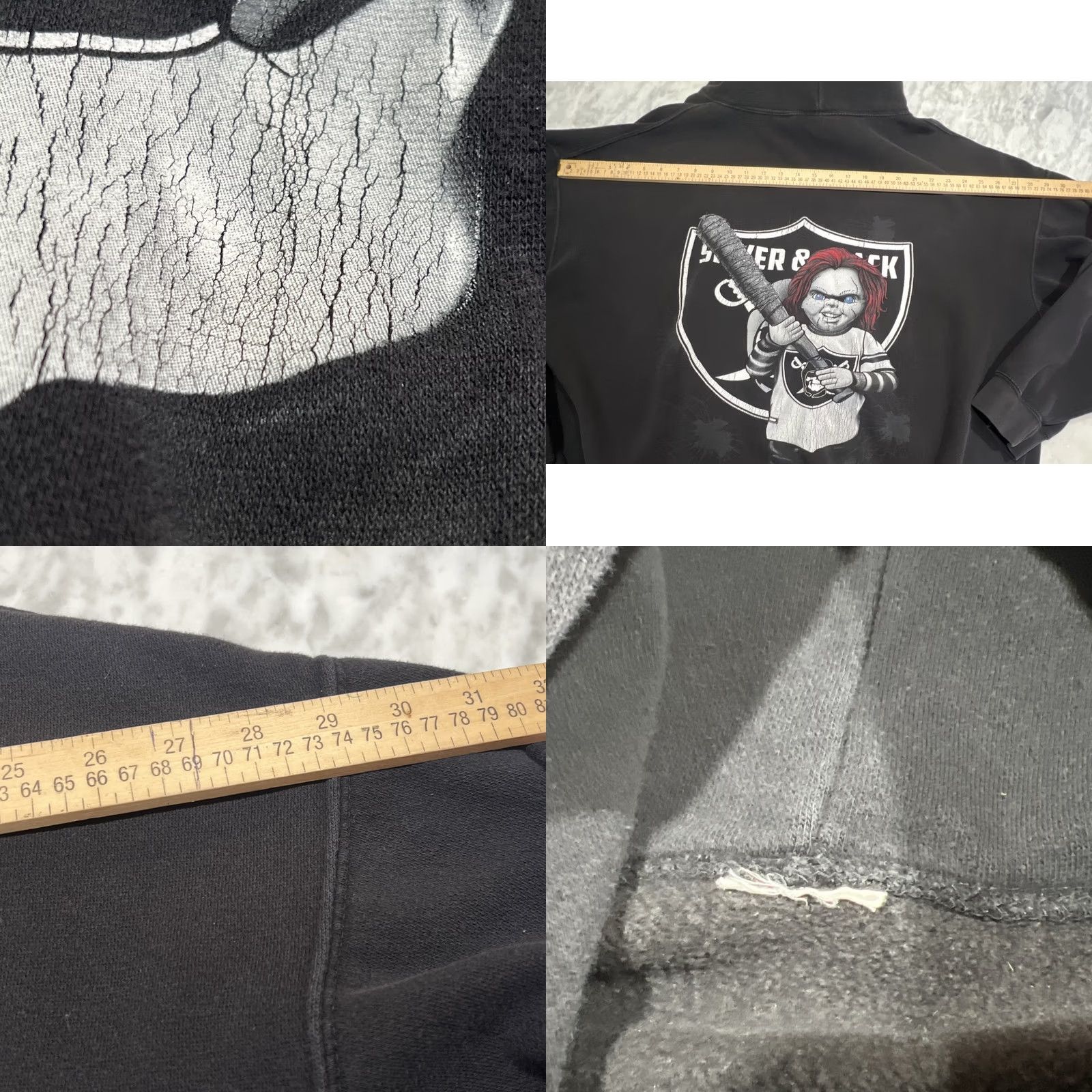 NFL Raider Black Silver Nation Chuckie Sweatshirt Men 2XL Hoodie NFL Graphics Faded Pullover Size US XXL / EU 58 / 5 - 8 Thumbnail