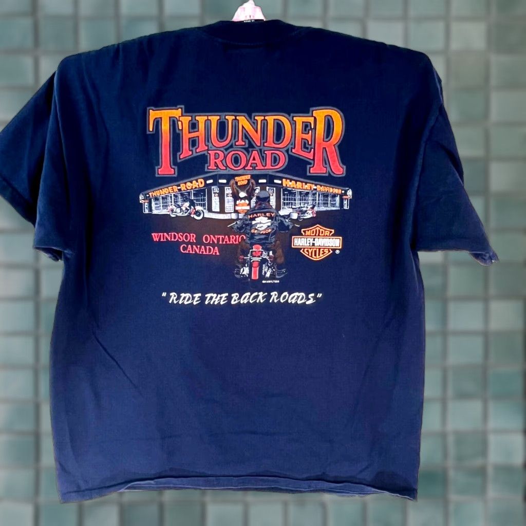 Harley Davidson Vintage Harley-Davidson T-Shirt Men XL Blue Motorcycle Graphic 2000 Thunder Road Canada Size US XL / EU 56 / 4 - 1 Thumbnail