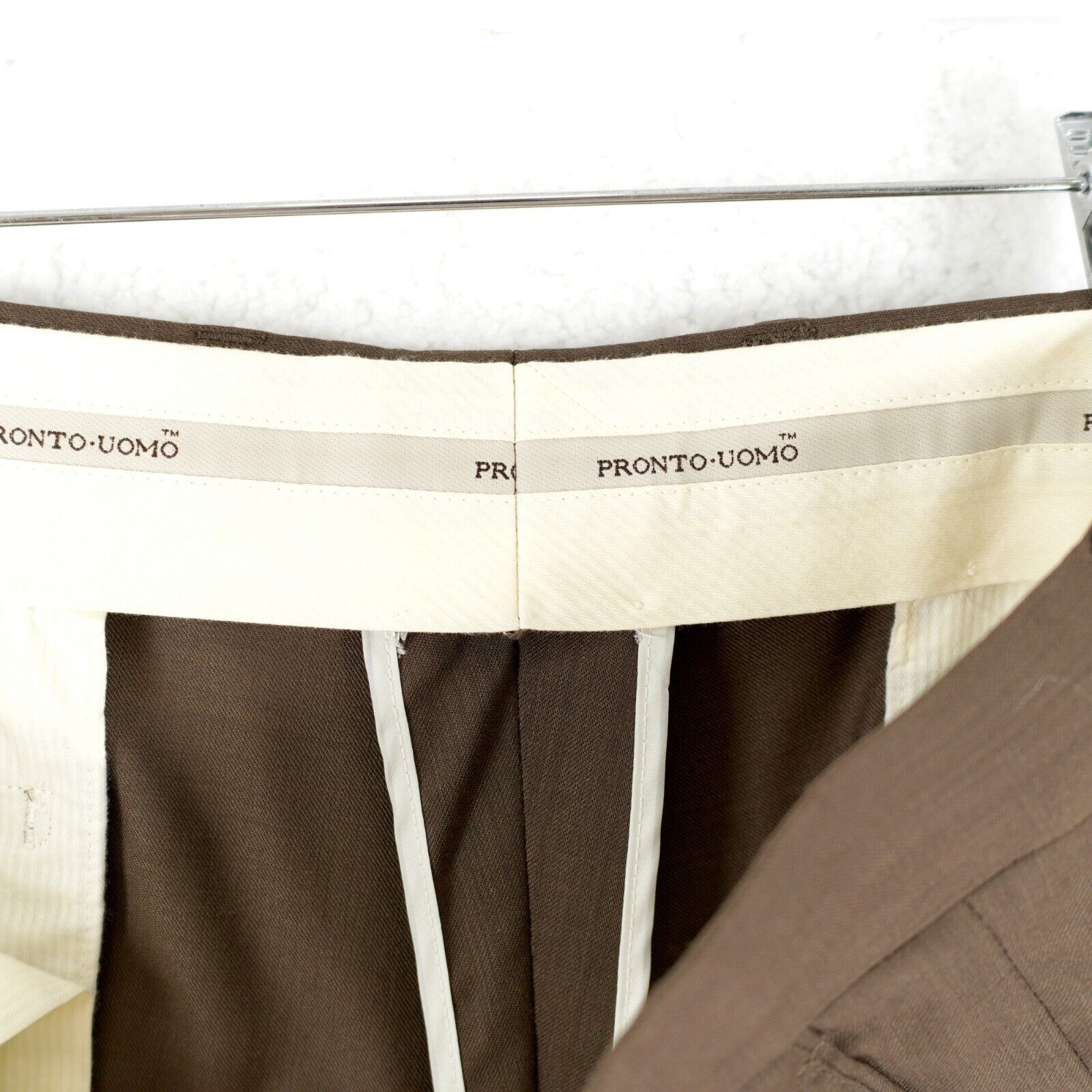Pronto Uomo Pronto Uomo Wool Brown Pleated High Rise Lined Partially Dre Size 36R - 4 Thumbnail