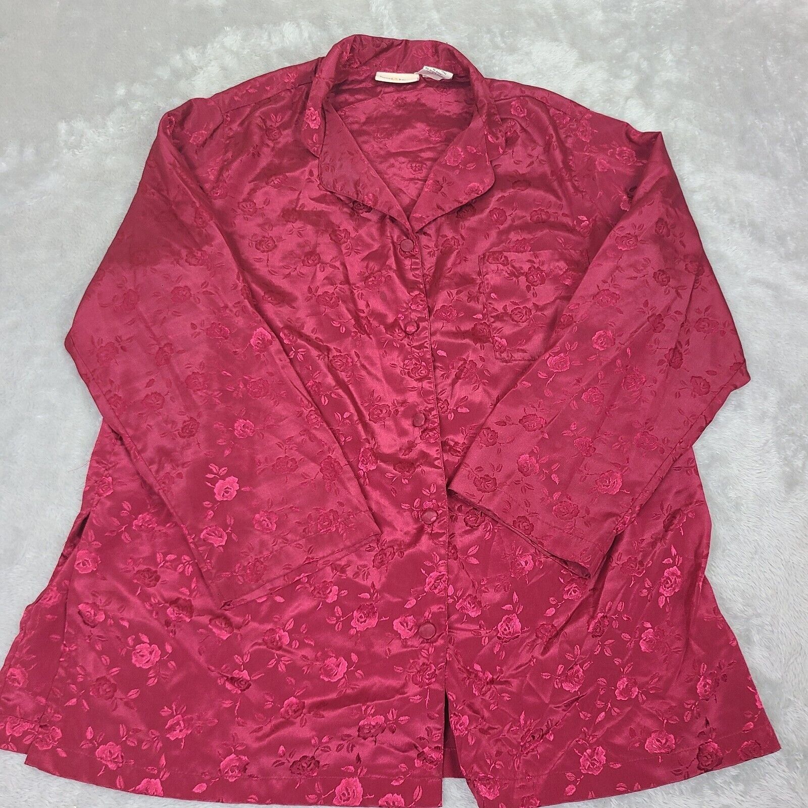 Vintage Vintage Jaclyn Smith Poppy Red Pajama Top Blouse with Rose M Size L / US 10 / IT 46 - 1 Thumbnail