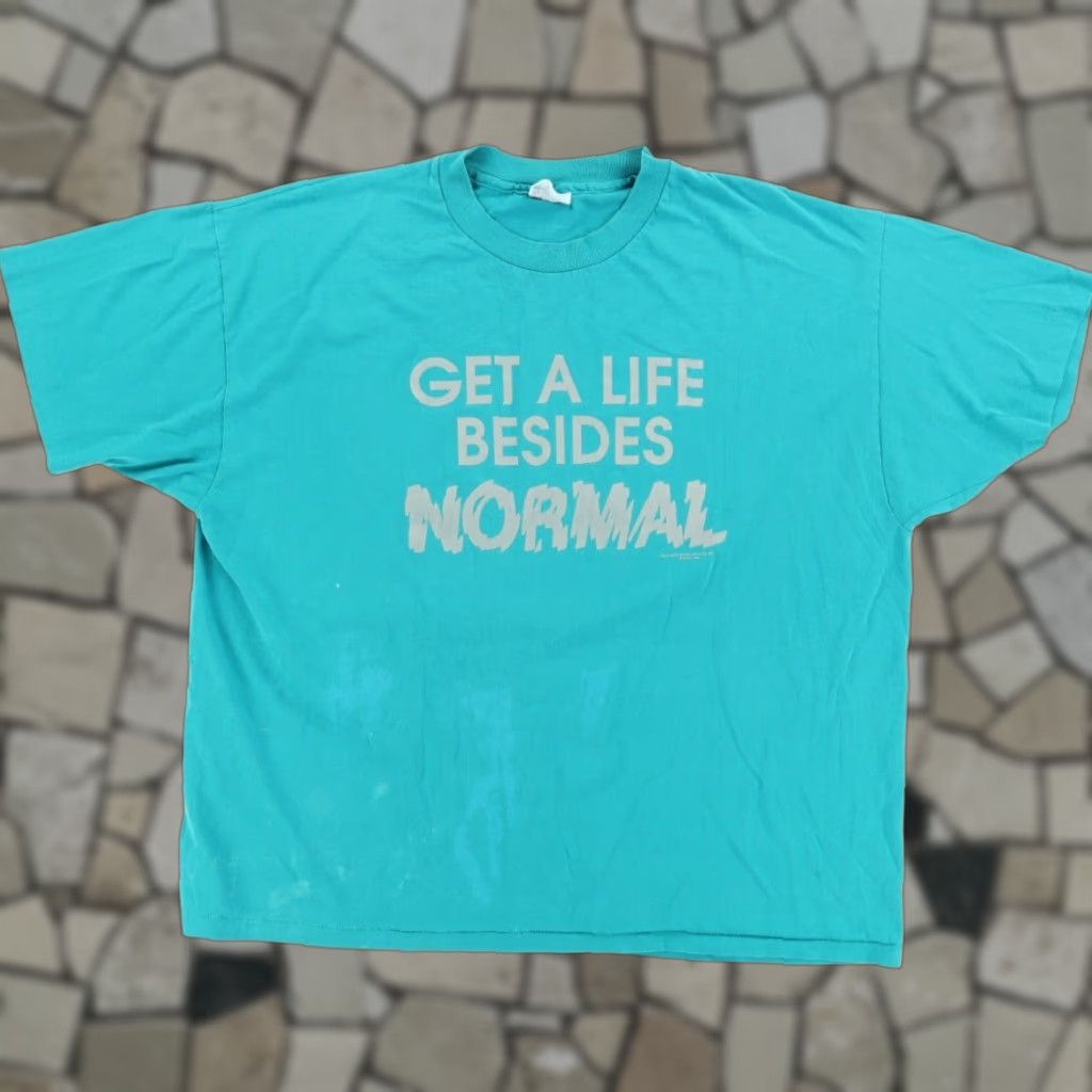 Hanes VINTAGE Hanes Shirt Teal 2XL Mens Get a Life Besides Normal Solid T-Shirt Size US XXL / EU 58 / 5 - 1 Thumbnail
