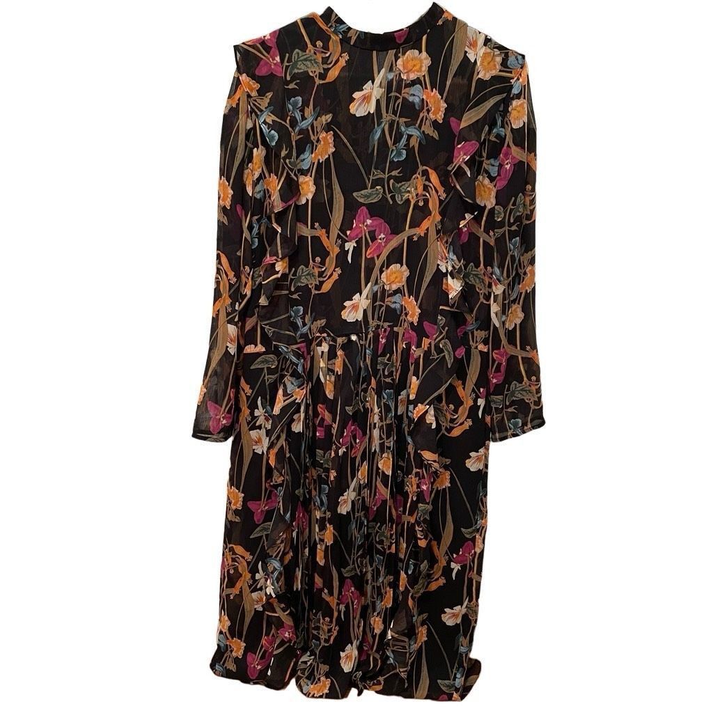 image of Aritzia Artizia Little Moon Dress Womens L Orchid Floral Midi Long S in Black (Size Large)