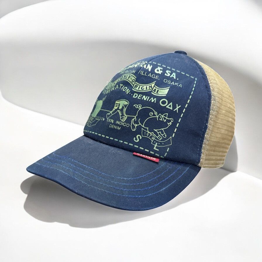 Studio D'Artisan STUDIO D'ARTISAN BLUE INDIGO TRUCKER CAP HAT Size ONE SIZE - 3 Thumbnail