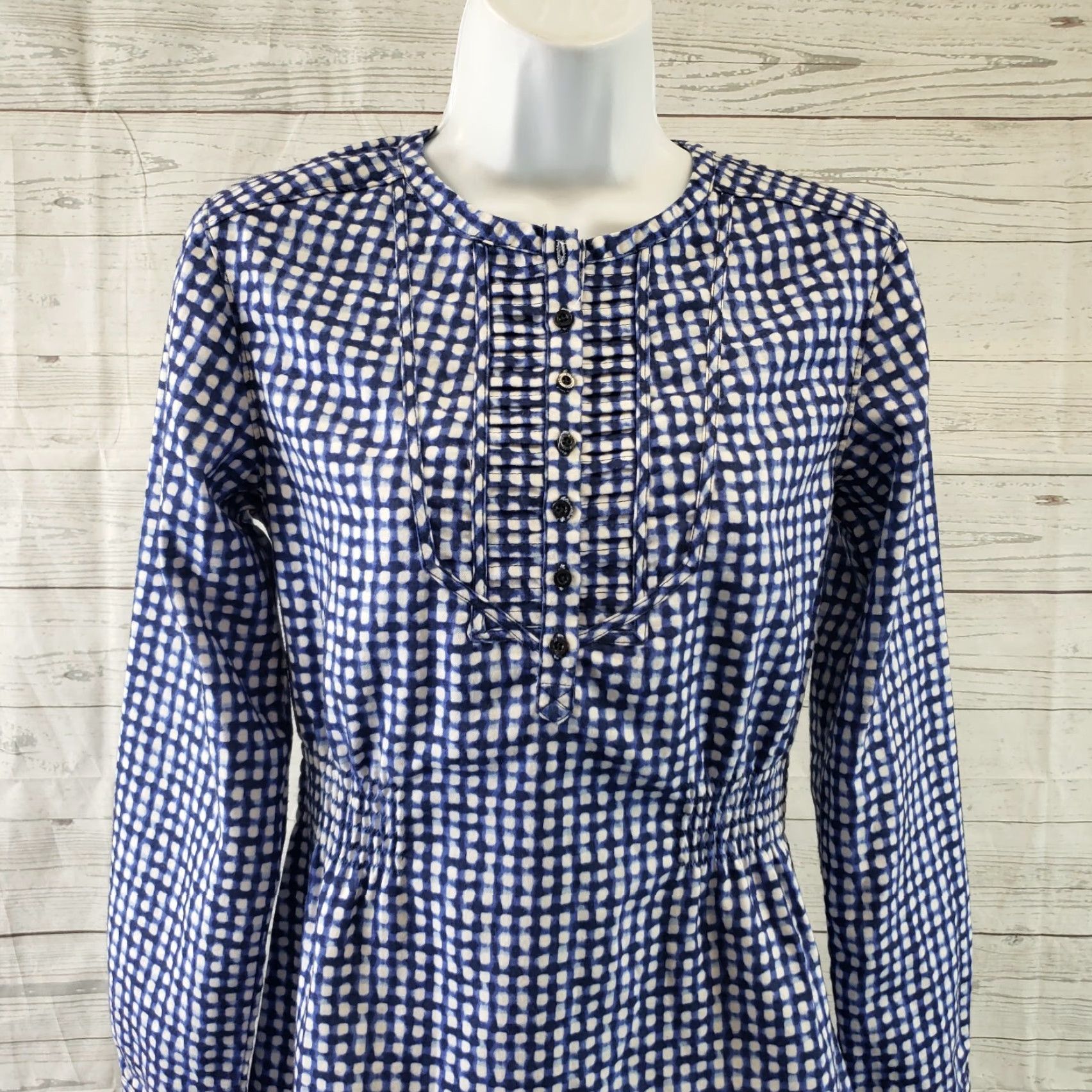 Vintage Lucy Womens Popover Top XS Blue Long Sleeve Blouse Smocked Sides Size XS Womens Size XS / US 0-2 / IT 36-38 - 2 Thumbnail