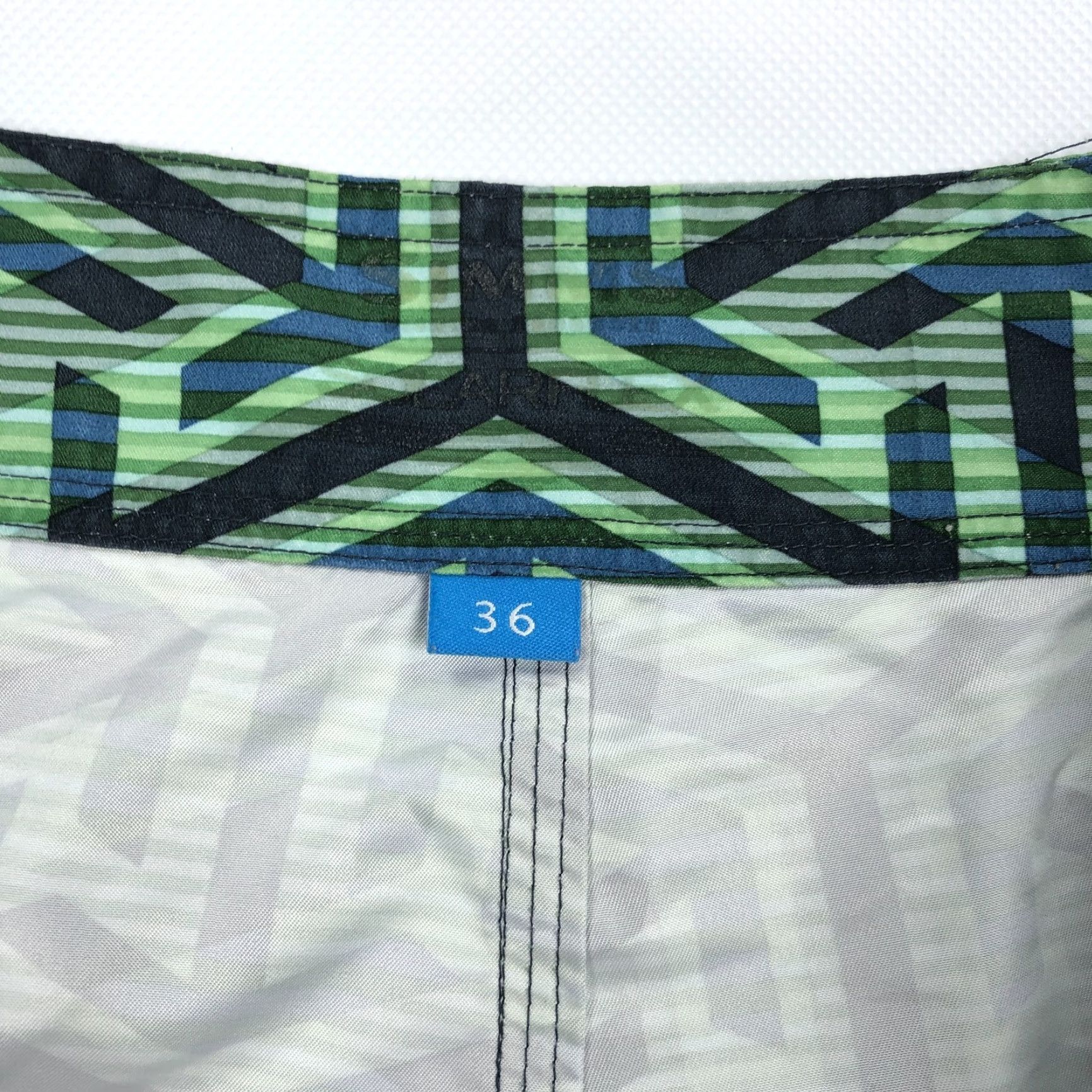 Vintage SIMMS Men's 36 Green Black Blue Geo Greca Board Shorts Swim Trunks Size US 36 / EU 52 - 3 Thumbnail