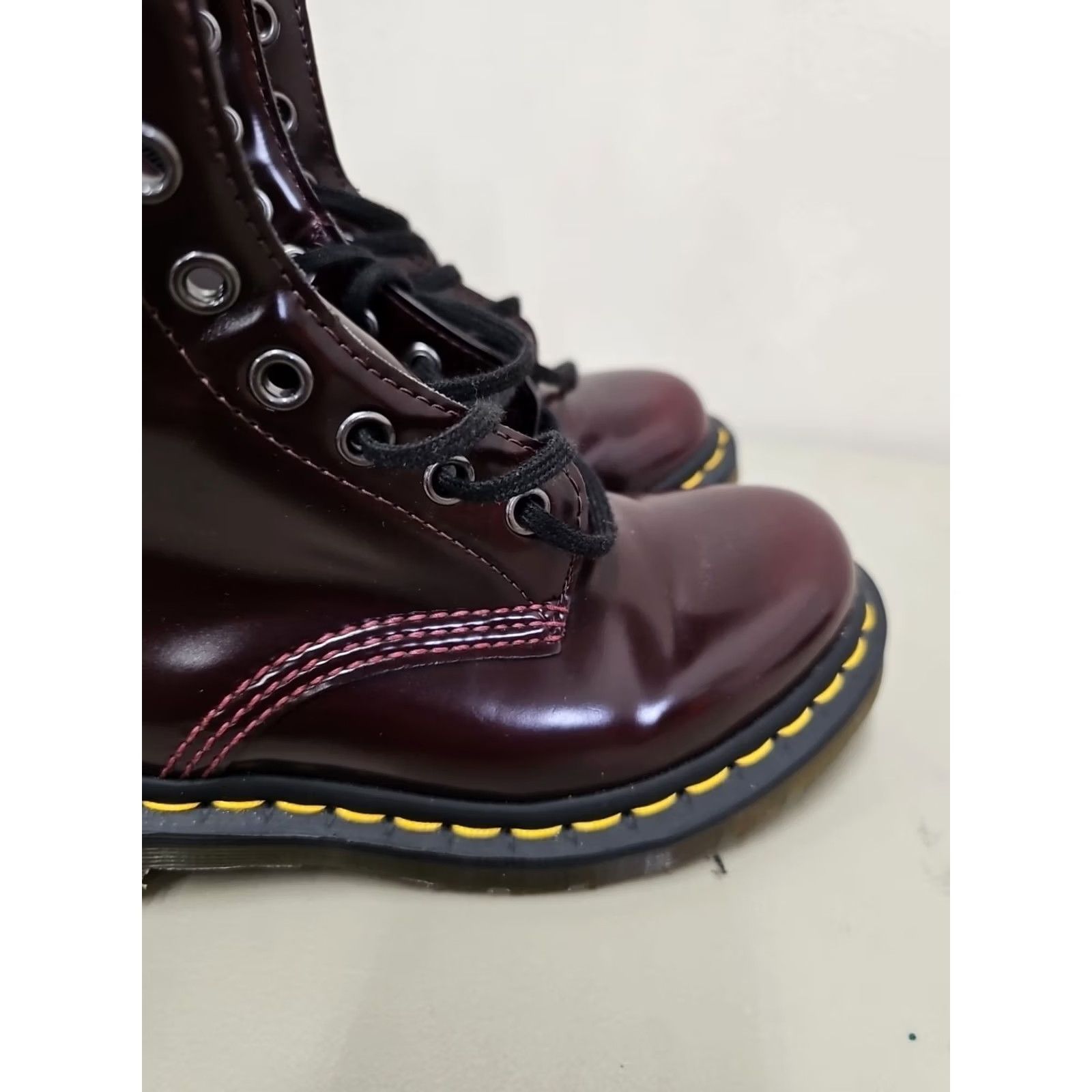 Dr. Martens Doc Martens Combat Boots 24226 Burgundy Maroon Cherry Red EU 37 Womens Vintage Leather Lace Up Rubber 90s Punk Biker Comfort Ankle Boot Shoes Size US 6 / IT 36 - 3 Thumbnail