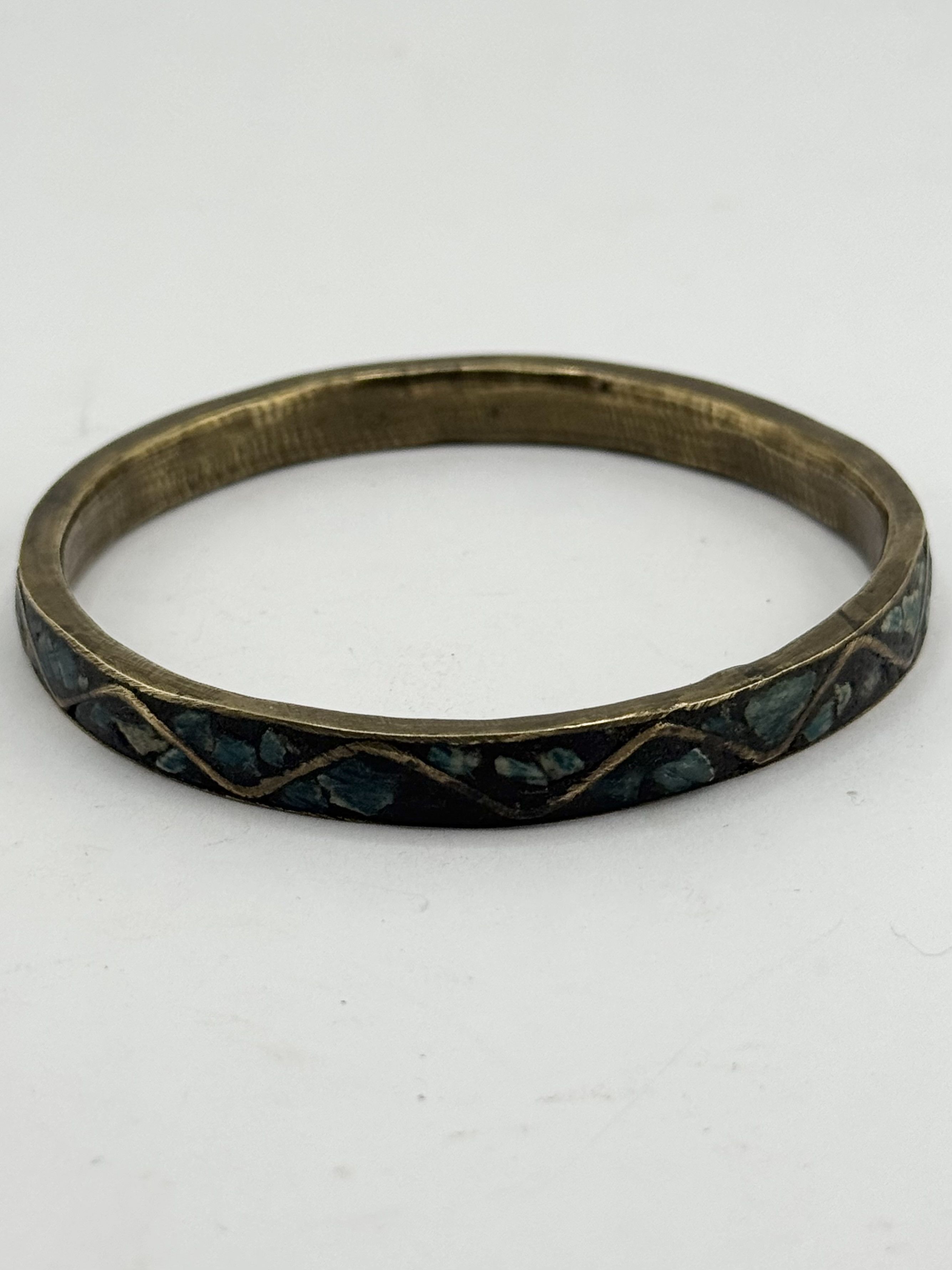 Vintage Vintage turquoise stone inlay bangle bracelet Size ONE SIZE - 2 Thumbnail