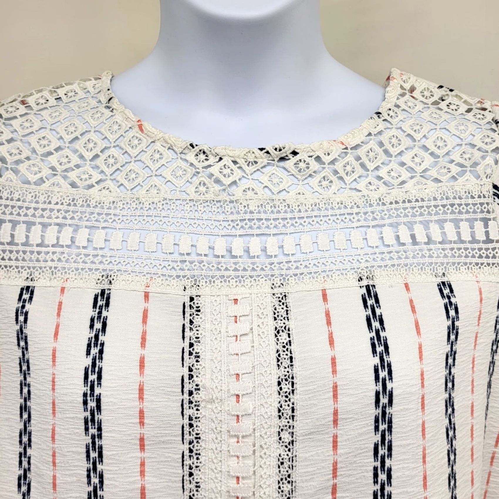 Vintage Xhilaration Dress Women's XL Red White Blue Vertical Striped Lace Trimmed Casual Short Sleeve Size XL / US 12-14 / IT 48-50 - 5 Thumbnail