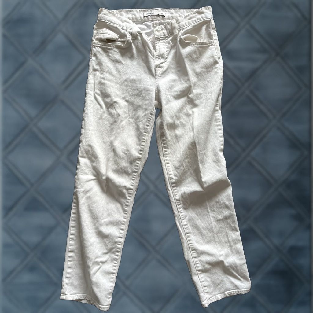 J Brand J Brand for Theory Ace Cropped High Rise Straight Jeans Size 23 White Denim Womens Size 40" / US 18 - 1 Thumbnail