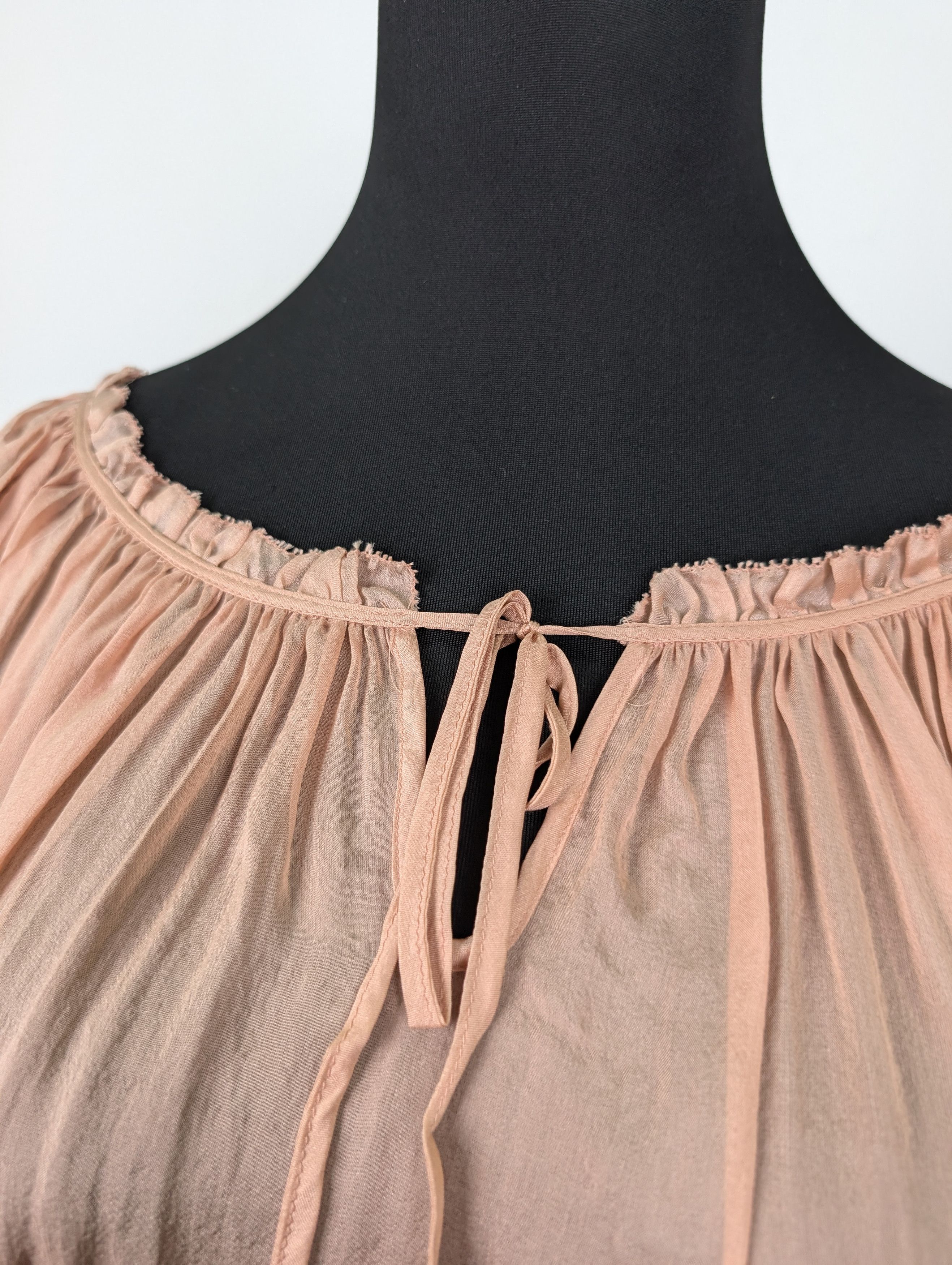 Marc Jacobs Salmon Pink Sheer Top with Drawstring Collar and Mid Sleeves Size XS / US 0-2 / IT 36-38 - 3 Thumbnail