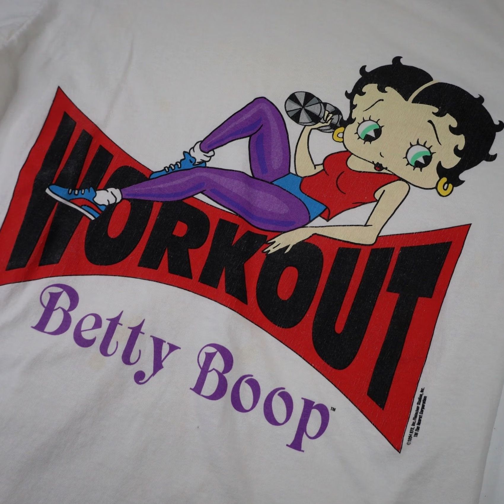 Vintage VINTAGE Betty Boop Workout T Shirt White Mens Large Graphic 90s Boys Womens? Size US L / EU 52-54 / 3 - 5 Thumbnail