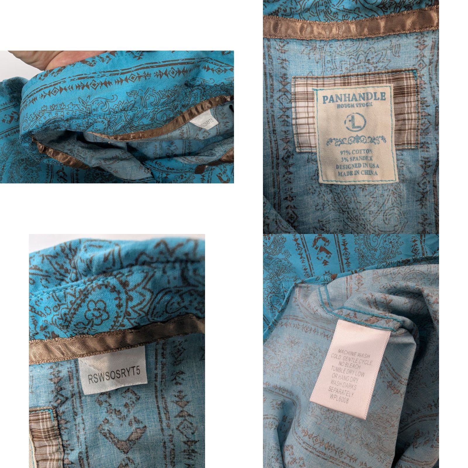 Vintage VINTAGE Panhandle Rough Stock Western Shirt Womens L Turquoise Bandana Print Pearl Snap Size L / US 10 / IT 46 - 8 Thumbnail