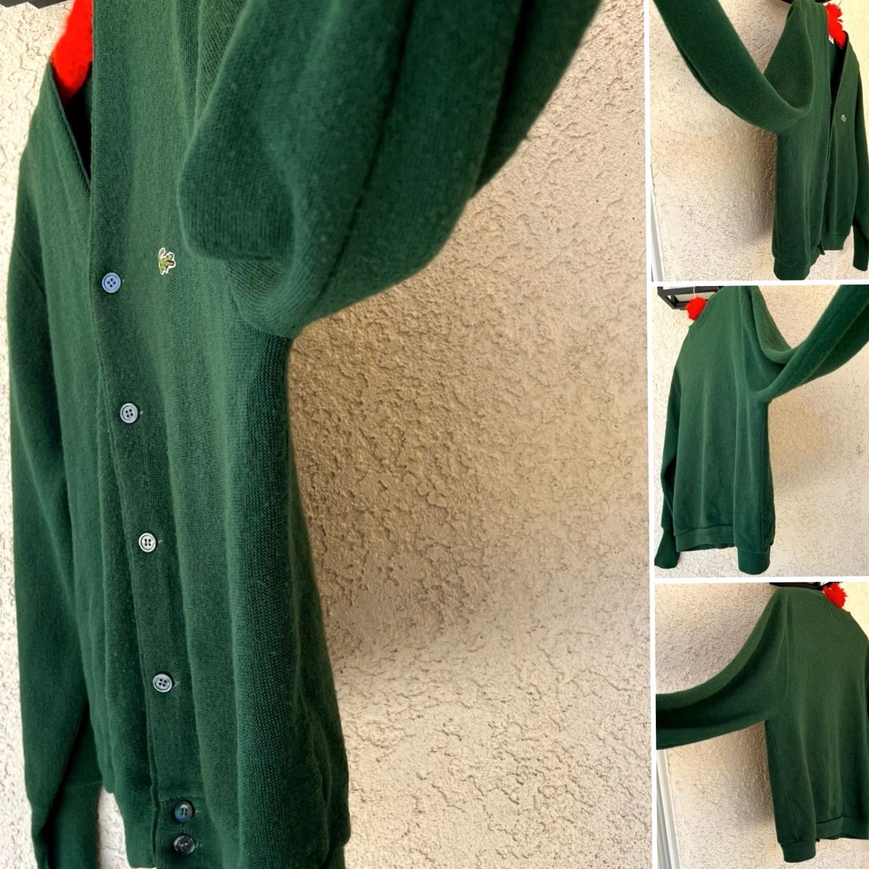 Lacoste VINTAGE Lacoste Cardigan Sweater USA Green Acrylic Croc Logo V Neck Preppy Mens M Size US M / EU 48-50 / 2 - 2 Thumbnail