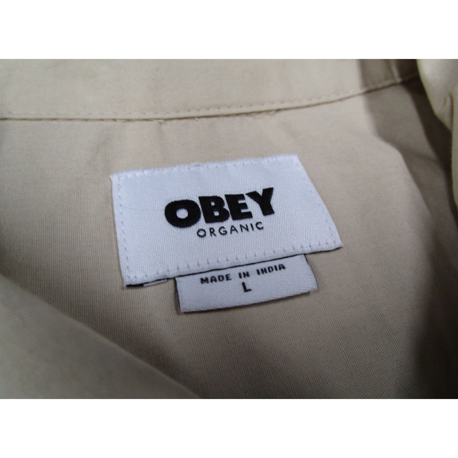 Obey OBEY Shirt Men L Beige Short Sleeve Button-Up Oyster Woven Organic Cotton 100% – Vintage? No – Classic Casual Button-Front Shirt Size US L / EU 52-54 / 3 - 2 Thumbnail