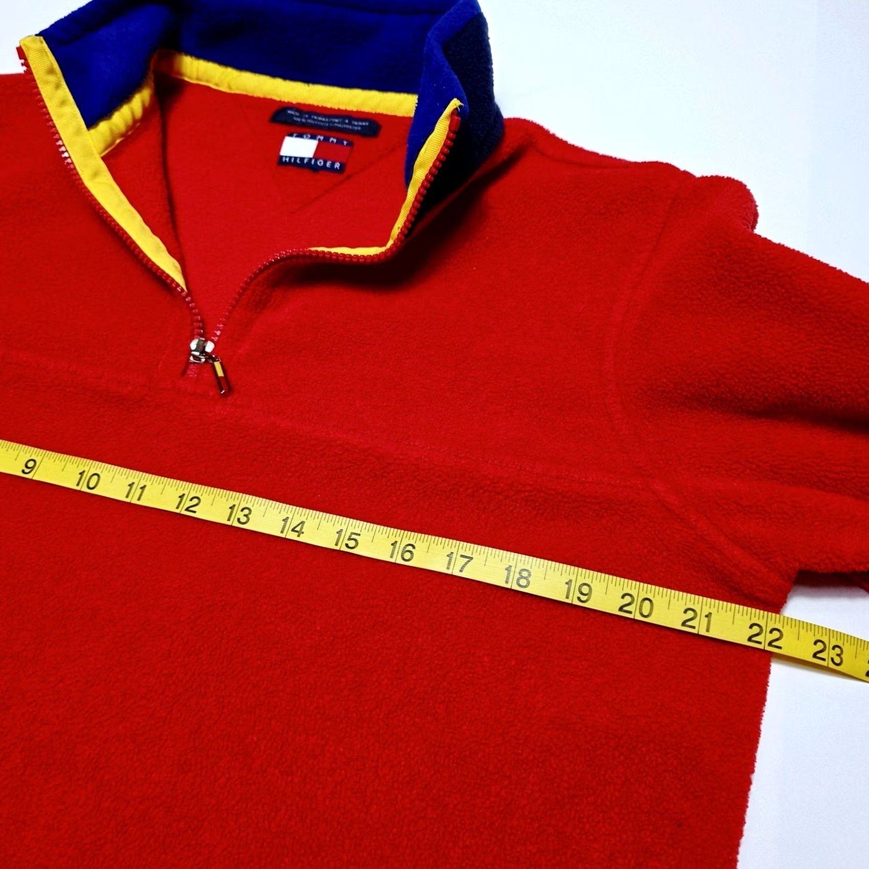 Tommy Hilfiger VINTAGE Tommy Hilfiger Fleece Jacket 1/4 Zip Pullover Red Navy Mens Large 90s Casual Mens Size US L / EU 52-54 / 3 - 5 Thumbnail