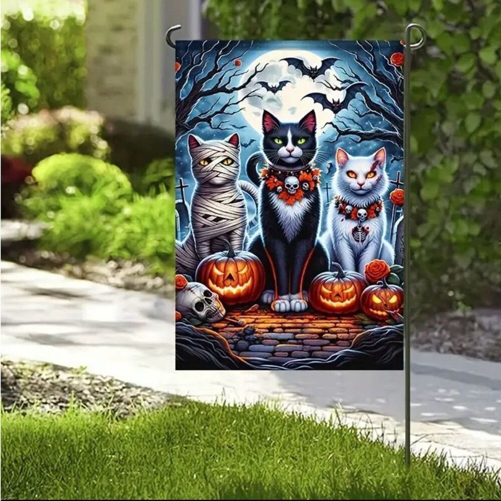 Other Halloween Double Sided Garden Flag 12x18 Inch Cats Pumpkins Size ONE SIZE - 8 Thumbnail