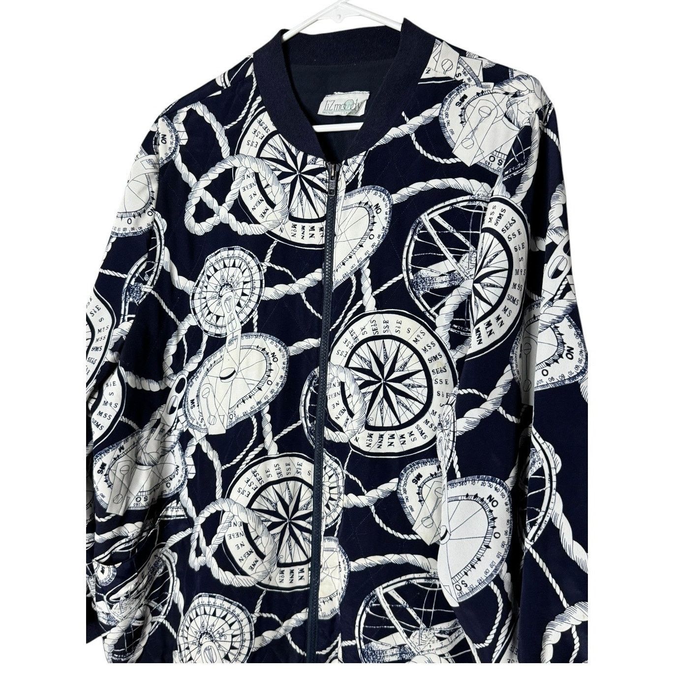 Vintage Vtg Liz Moody nautical silk quilt jacket navy white large Size L / US 10 / IT 46 - 9 Thumbnail