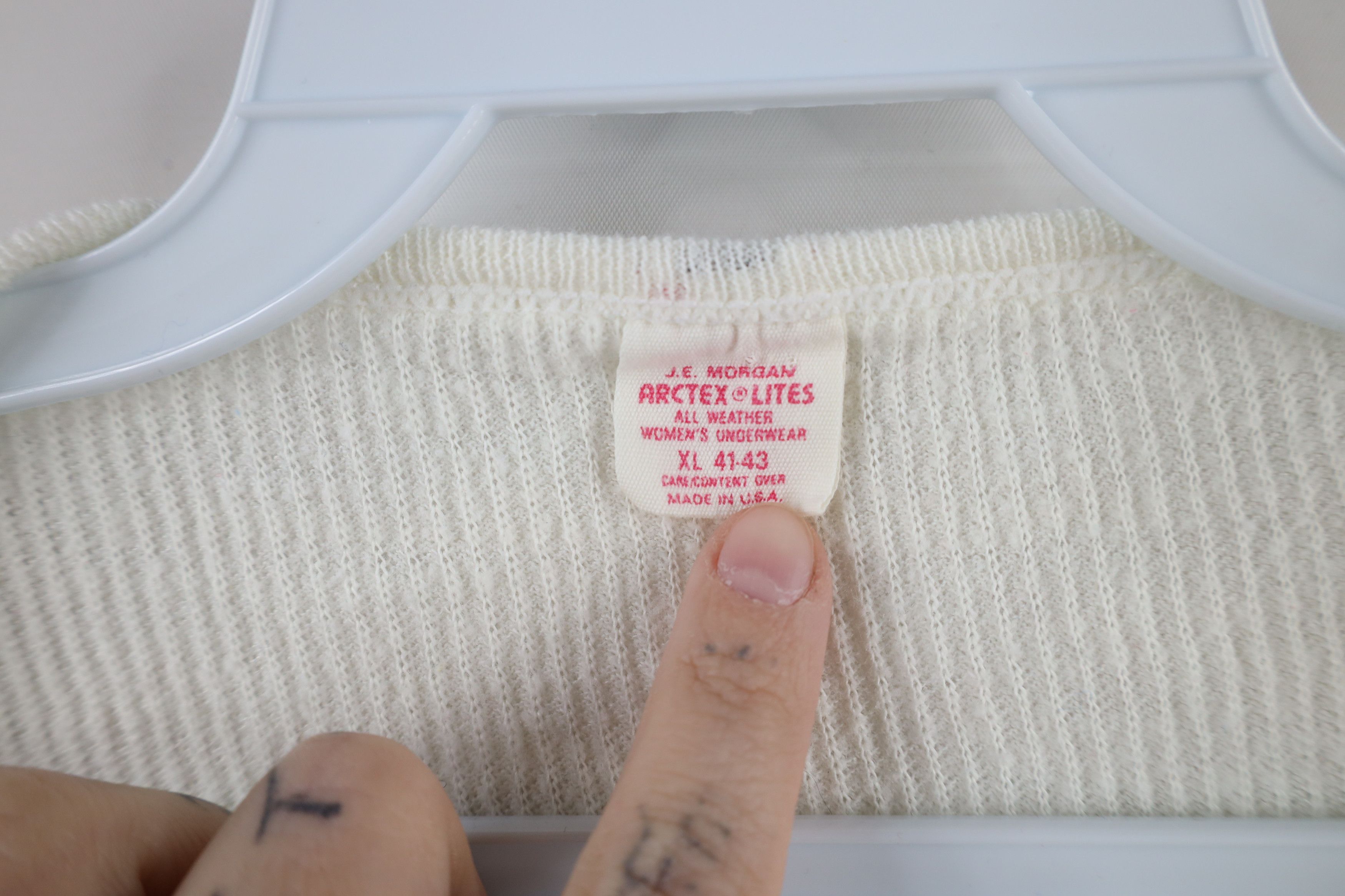 Vintage Vintage 70s Streetwear Thermal Waffle Knit T-Shirt Cream USA Size XL / US 12-14 / IT 48-50 - 4 Thumbnail