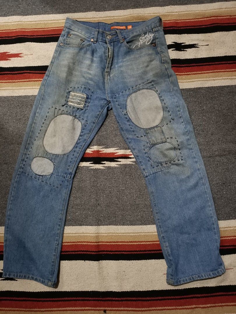 Ed Hardy × Vintage 2000s Ed Hardy Patchwork Embroidered Jeans — Grail Era Piece Size US 32 / EU 48 - 2 Thumbnail