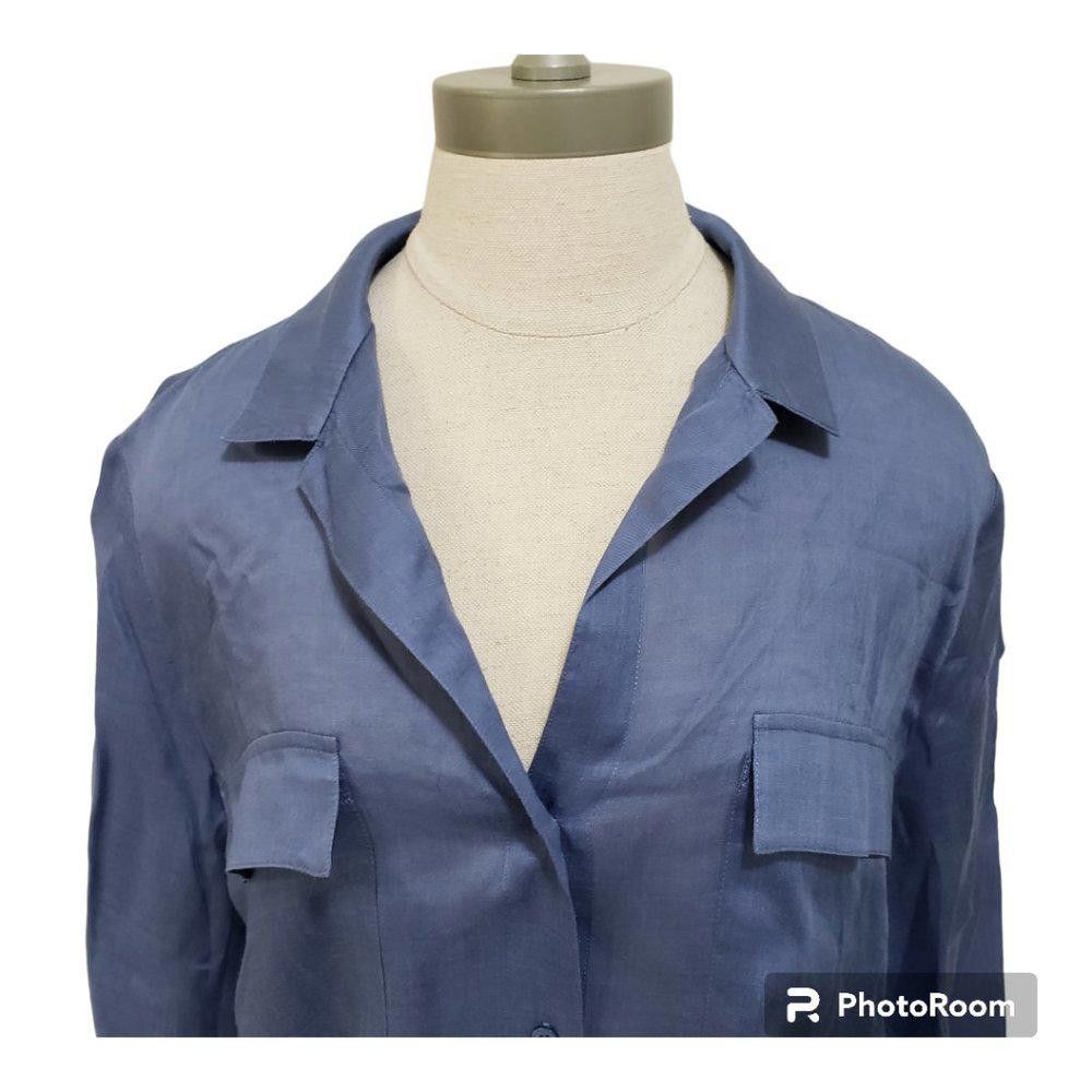 Designer CT731a Lafayette 148 Blue Short Sleeve Ladies Shirt XL Size XL / US 12-14 / IT 48-50 - 3 Thumbnail