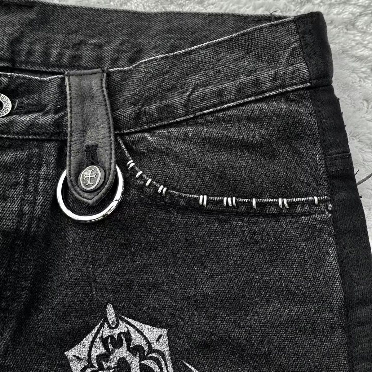 Jean Washed Design Punk Loose Gothic Printed Jeans Size US 35 - 5 Thumbnail