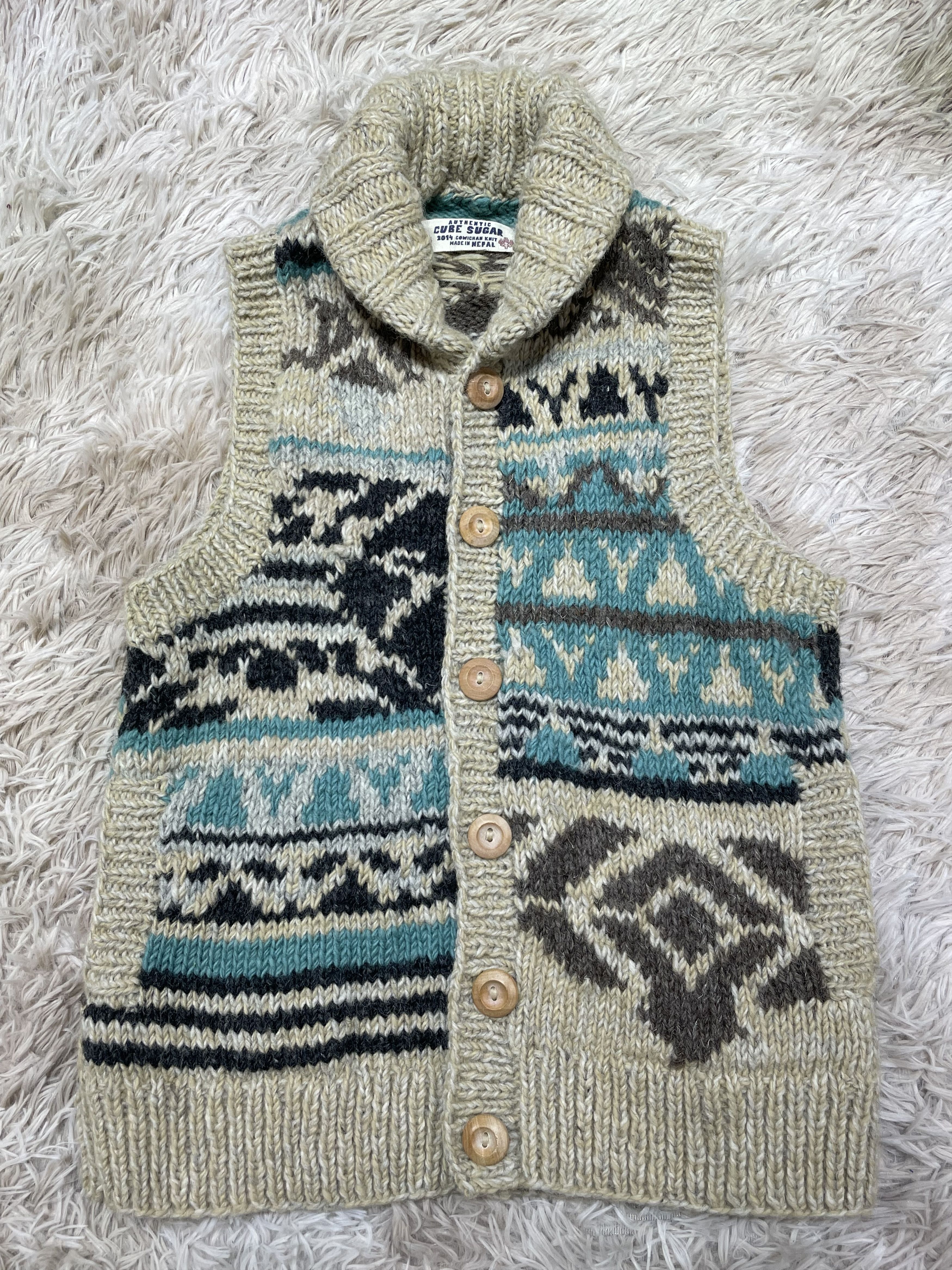 Japanese Brand Cube Sugar Cowichan Knit Wool Vest Size M / US 6-8 / IT 42-44 - 2 Thumbnail