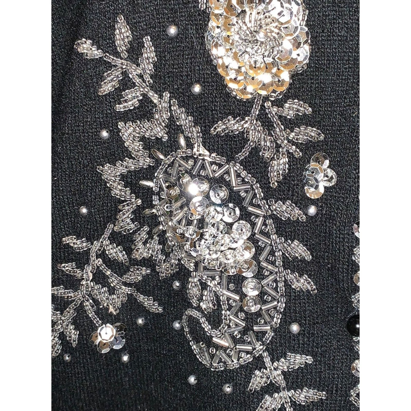 Express Vtg EXPRESS Hand Beaded Sequined Black Angora/Lambswool Card Size S / US 4 / IT 40 - 7 Thumbnail