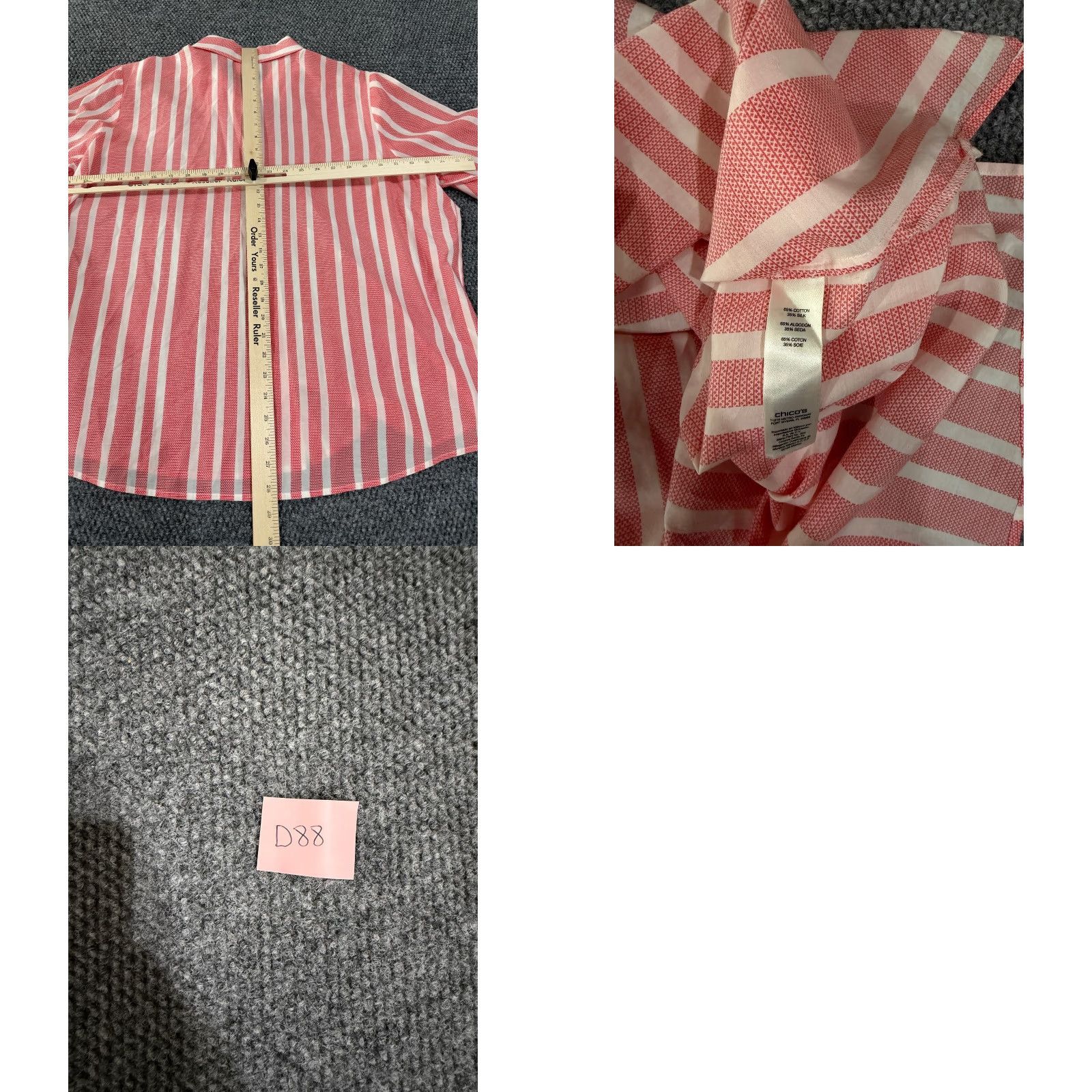 Vintage Chicos Blouse Shirt Womens 3 Red White Striped Long Sleeve Button Up Casual Silk Cotton Regular Size XS / US 0-2 / IT 36-38 - 8 Thumbnail